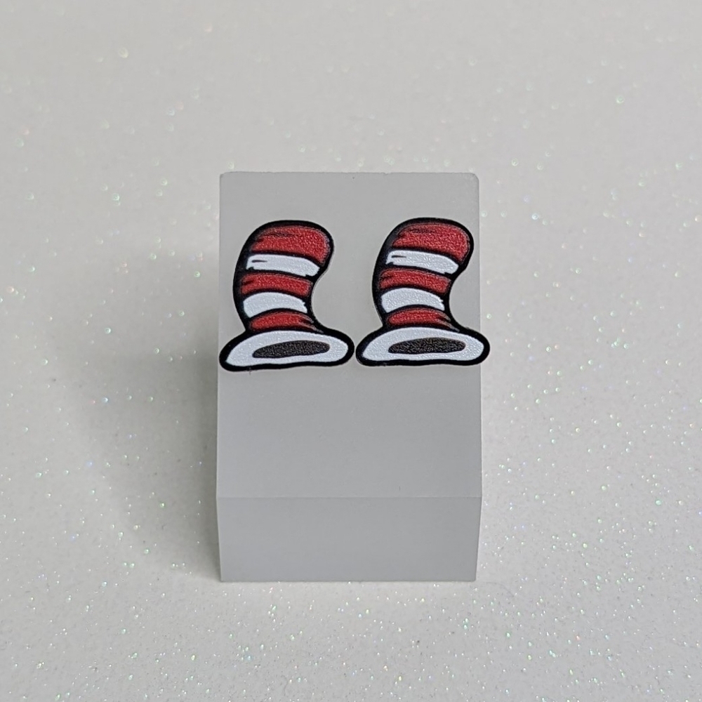 Dr. Seuss red and white striped acrylic stud earrings - Picture 6 of 6